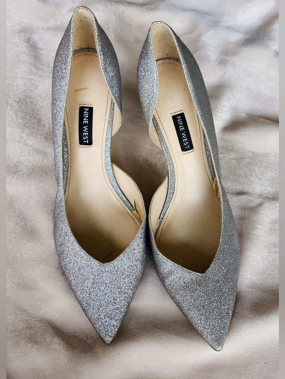 Nine West Silver Glitter Pointed D'Orsay Pumps